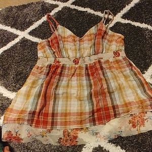 Plaid/Flower Print Spaghetti Strap Tank
